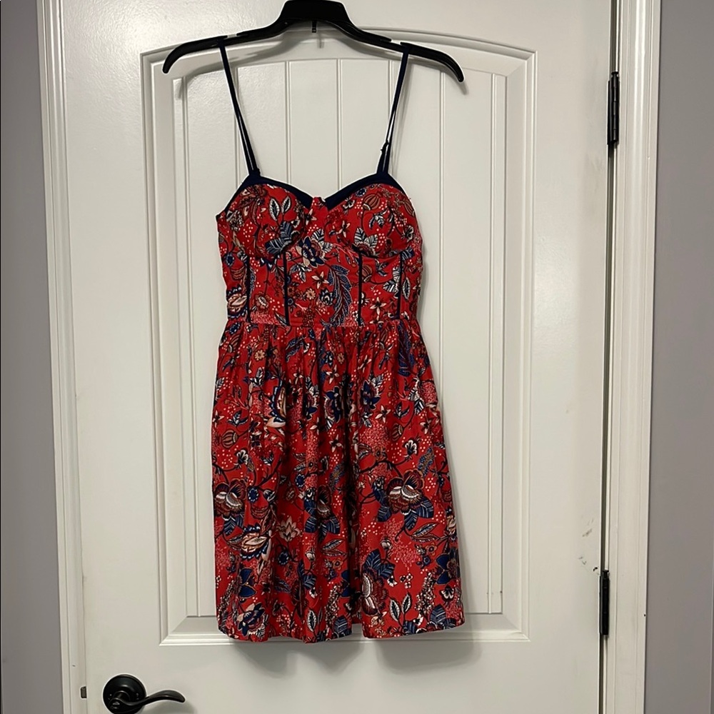 Red and Blue Pleated Mini Sundress with Spaghetti Straps